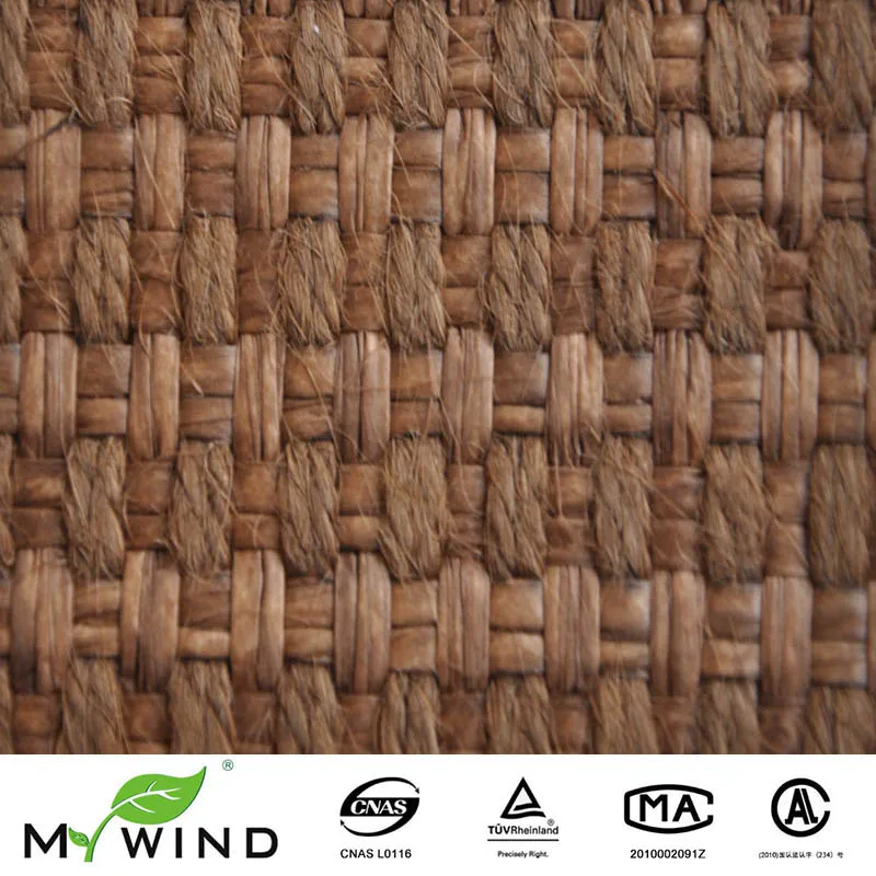 Natural Textured Brown Grasscloth Rattan Wallpaper For Hotel Decoration ...