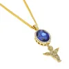 Best Sale Cheap hip hop pendant red blue green oval ruby stone angle prayer iced out bling hiphop necklace set