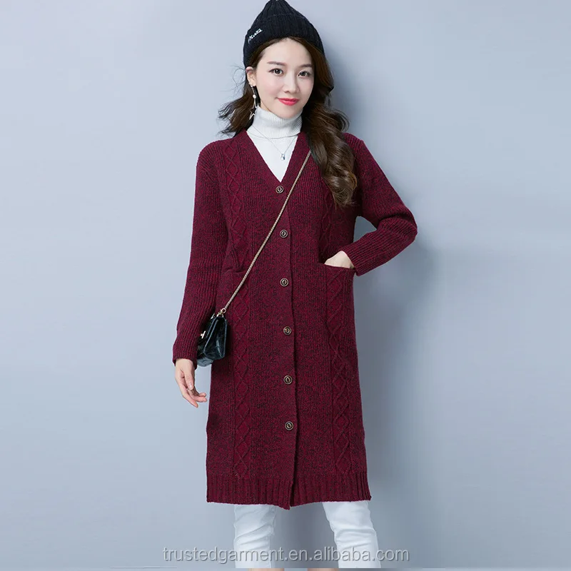 
Winter women long chunky sweaters wool cardigan 