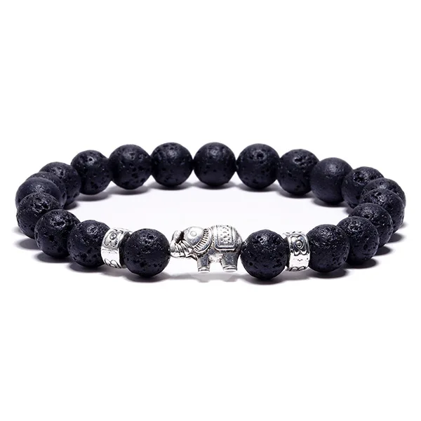 

Hot Sales Natural Lava Rock Stone Silver Elephant Special Spacer Men Bracelet, N/a