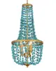 New American Luxury Style 3-lights small green stone beads turquoise beads chandelier antique gold pendant lamp