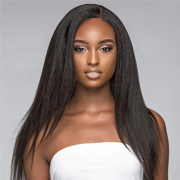 

Wholesale Cuticle Aligned Coarse Afro Kinky Yaki Straight Human Hair No Tangle Virgin Brazilian Hair Weave Bundles Wave, Natural color 1b to #2
