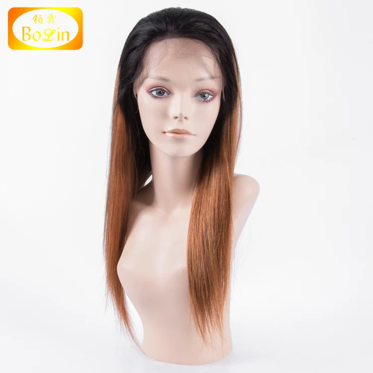 

Hot selling 1b/brown ombre color Indian virgin human hair front lace wig