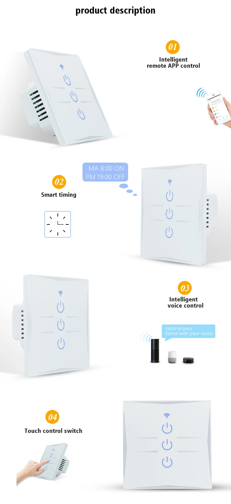 2019 Alexa Google Home 1/2/3 gang Smart Touch Electric Wall Light Switch Wifi Eu Elexa