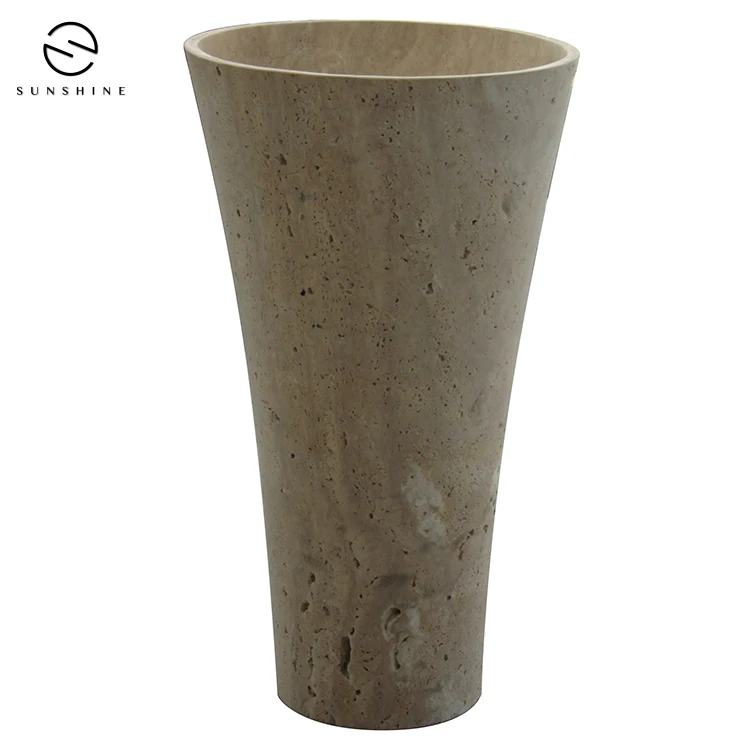 Trendy travertine pedestal sink Modern Natural Beige Travertine Stone Pedestal Sink For Bathroom Buy One Piece Product On Alibaba Com