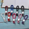 custom personalized logo mixed color pu genuine leather rope braided keychain with key ring