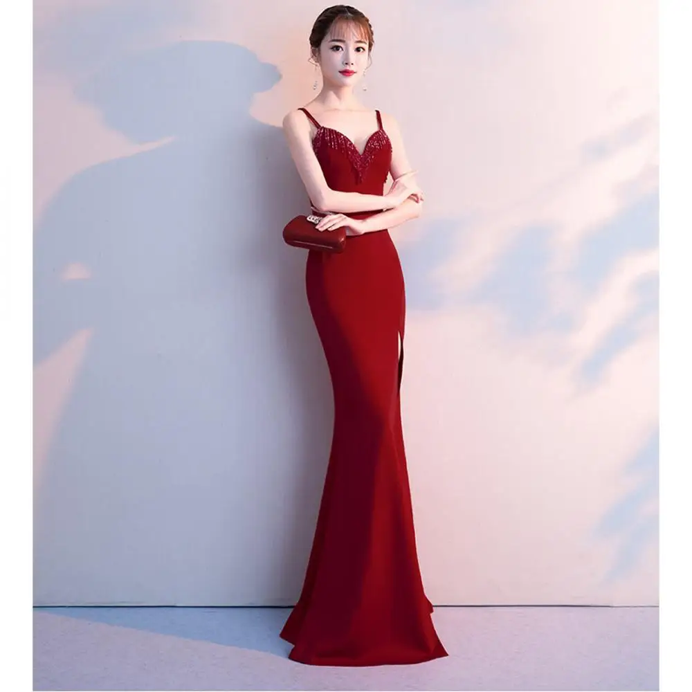 

Healthy Fabric Slim Long Evening Dress side slit backless 268323
