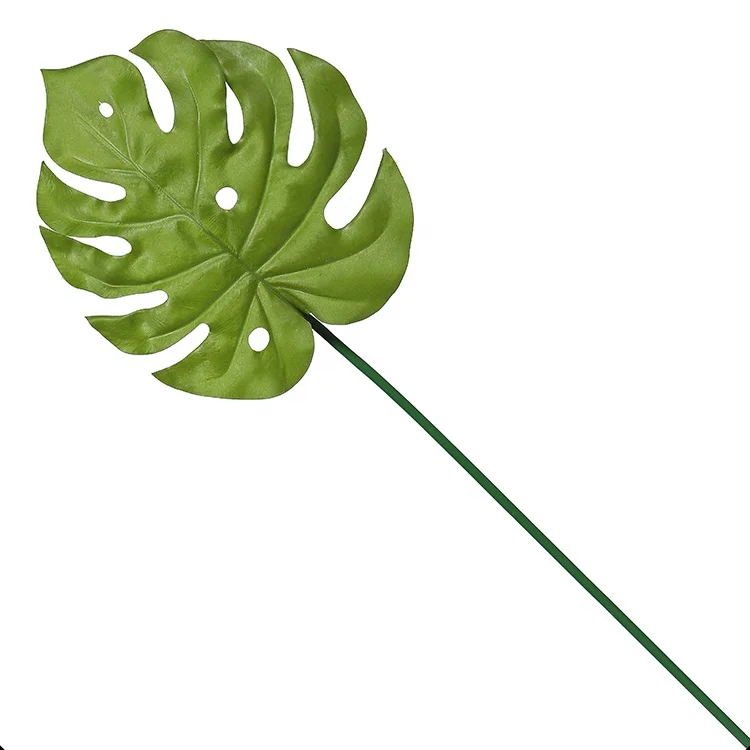 

XQ-5127 wedding decorative artificial monstera plastic real touch faux tropical left single stem spray, Dark green monstera leaves