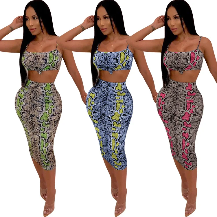 

9031203 sexy snake bra and snake pants two piece set women clothing