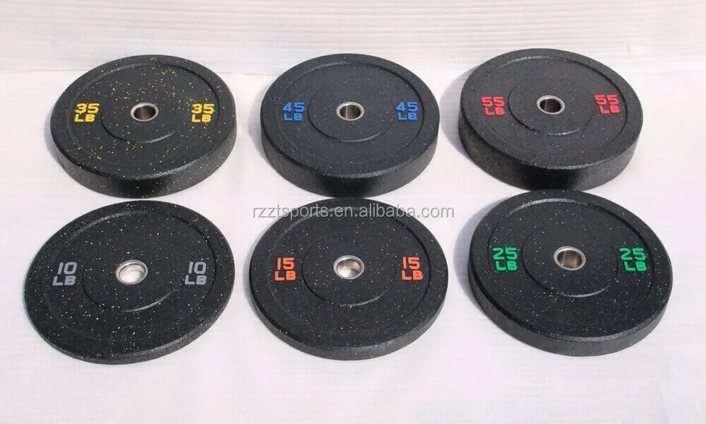 fitness color fleck hitemp bumper plates 10 15 25 35 45 55 lbs