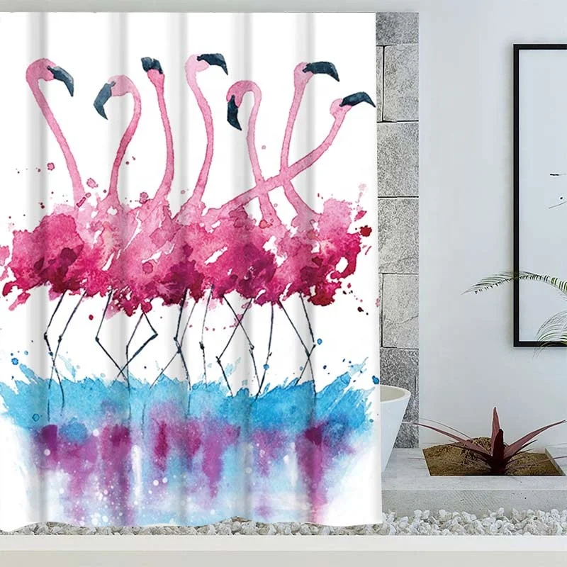 

Digital Printed polyester flamingo shower curtain for bath