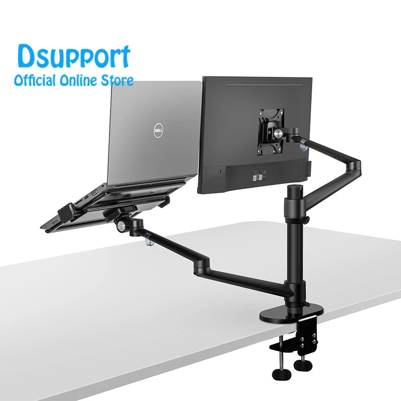 

Aluminum Height Adjustable Desktop Dual Arm 17-32 inch Monitor Holder+12-17 inch Laptop Holder Stand OL-3L dual moritor arm, Black and siliver