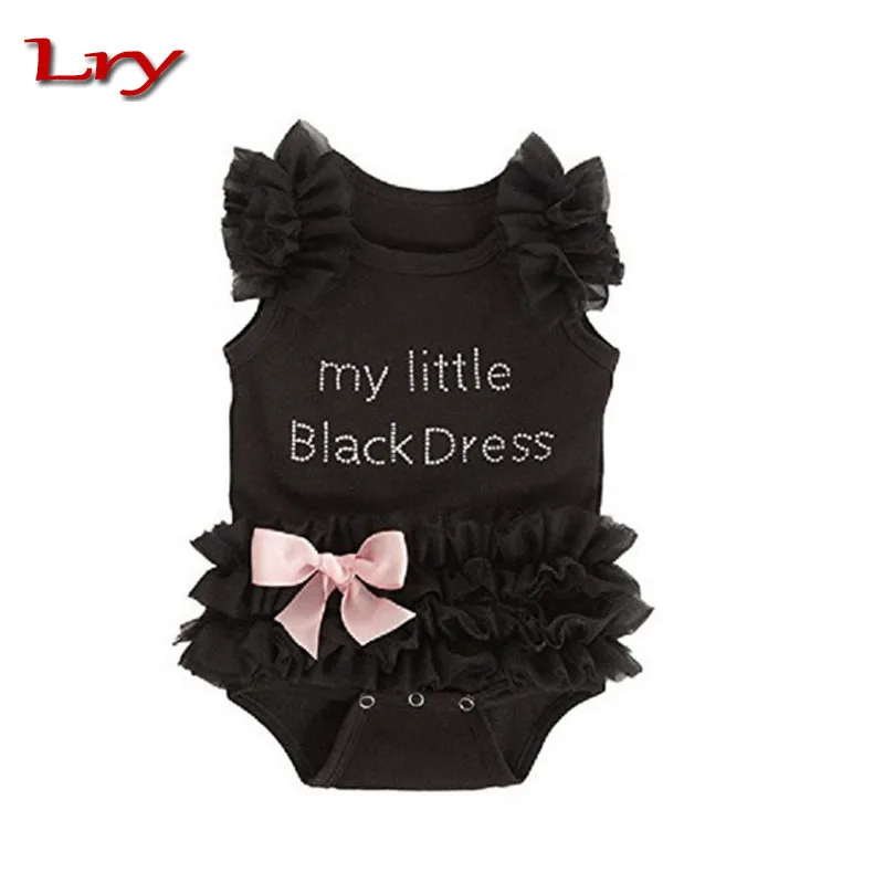 

Hot Newborn Baby Girls Bodysuits Fashion Embroidered Lace My Little Black Dress Letter infant Baby Bodysuit