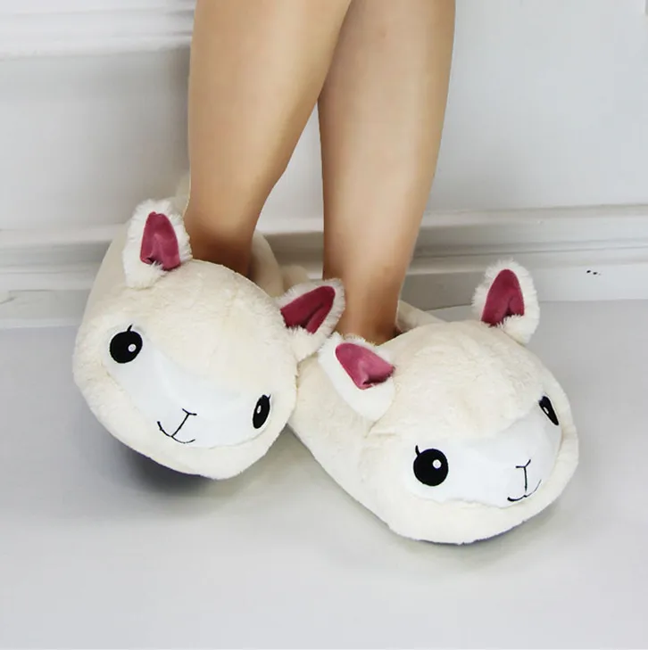 

Winter Bedroom Lama faux fur Slippers custom sheep shape indoor shoes hotel slippers, Ivory, white or brown