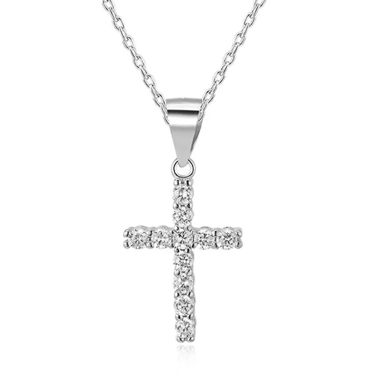 

POLIVA Platinum Rhodium Plated 925 Sterling Silver Cubic Zirconia Classic Simple Small Jesus Christ Cross Pendant, White gold