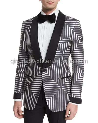 

high class bespoke man tuxedo blazer slim fit shawl lapel single button custom men suit with geometric pattern printed