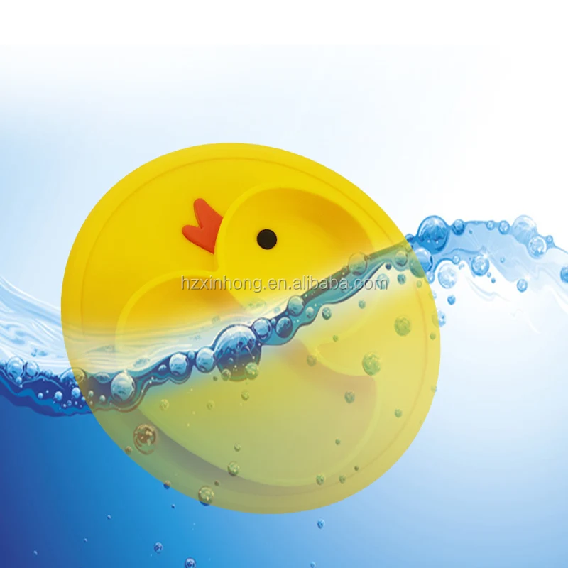 

New design yellow duck shape FDA silicone baby placemat bowl