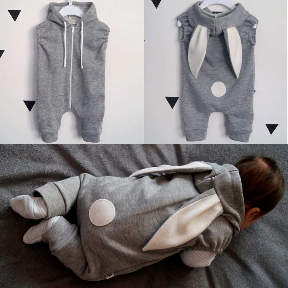 

2017 autumn winter infant baby bunny ear climb rompers newborn toddlers soft cotton hooded jumpsuit, As picture