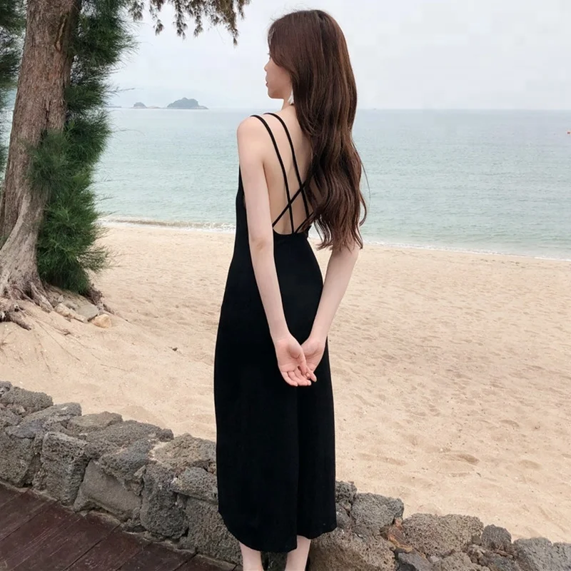 sexy black backless dress