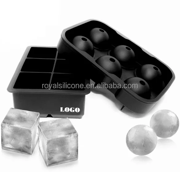 

2 in 1 silicone ice ball maker mold set 6-sphere ice ball and 6-square ice tray, 10 colors available