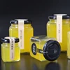Square shape empty glass bee wedding manuka royal flow hive honey jam jar pickle glass bottle with tin lid