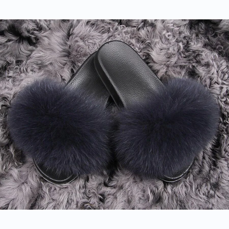 
CX-A-70F Cheap Genuine Fox Fur Decorative Slippers Home Shoes 
