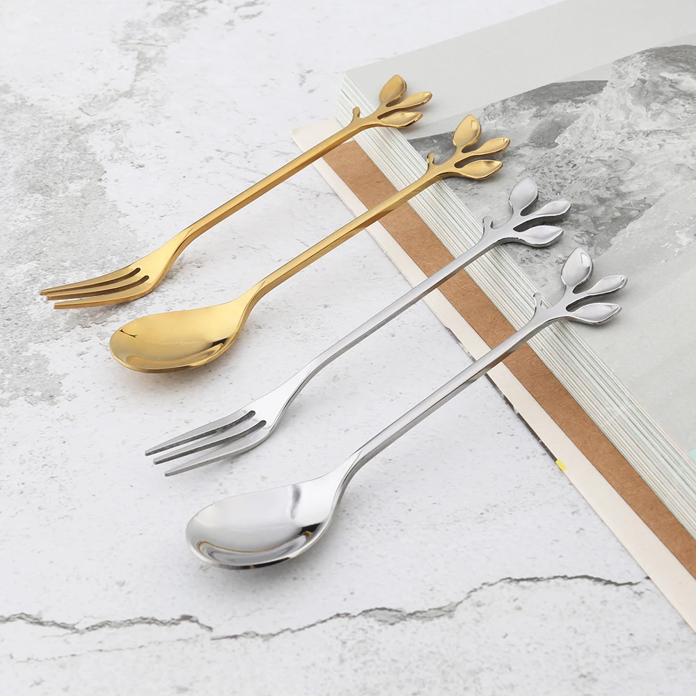 

Creative Coffee Spoon Wedding Gift Leaves Stainless Steel Spoon And Fork Set