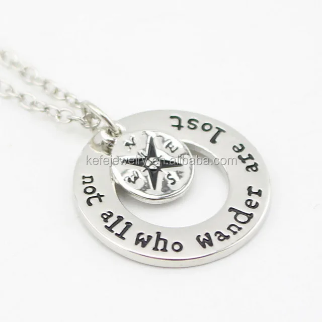 

Not All Those Who Wander Are Lost Necklace Handmade Wanderlust Compass Charm Necklace