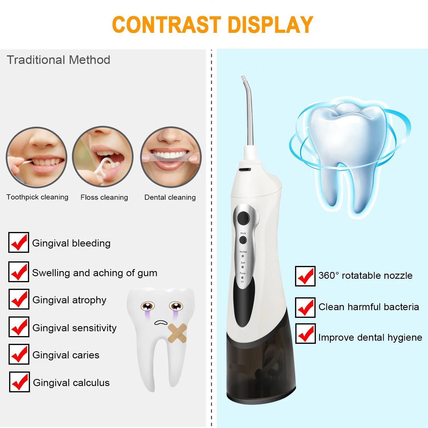 Water Flosser Cordless Oral Irrigator Portable Dental Water Flosser for Travel and Home