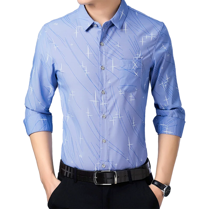 2019 new arrival fashionable custom fit loose man print formal style long blouse shirt