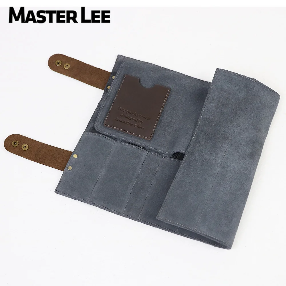 

Masterlee Brand Cowhide Leather Large Capacity Hairdressing Scissor Bag Salon Barber Kit, Gray blue