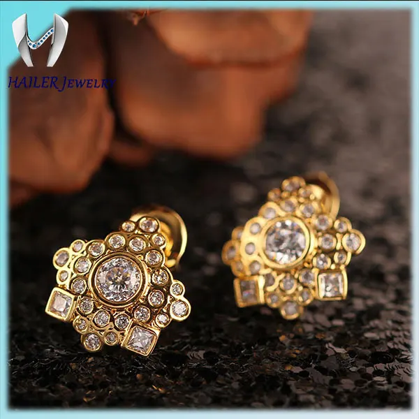 

Rhinestones Shinning Individual Geometric patterns Stud Earrings 2016 New Design with Crystal Cubic Zirconia Gifts For Women, Gold/platimum plated