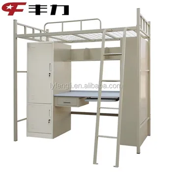 College Used Metal Bunk Bed With Study Table Wardrobe Bookshelf