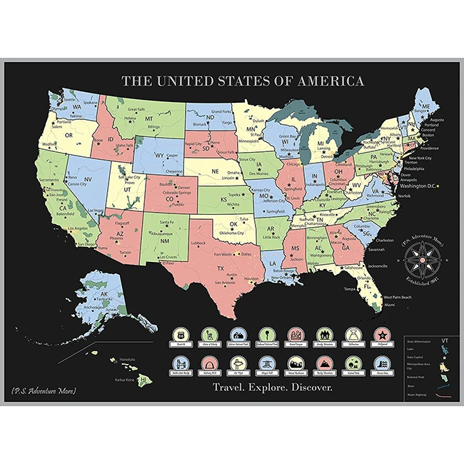 
USA Scratch off Map Coated Paper Scratch off USA Map 2020 Scratch off Map USA 