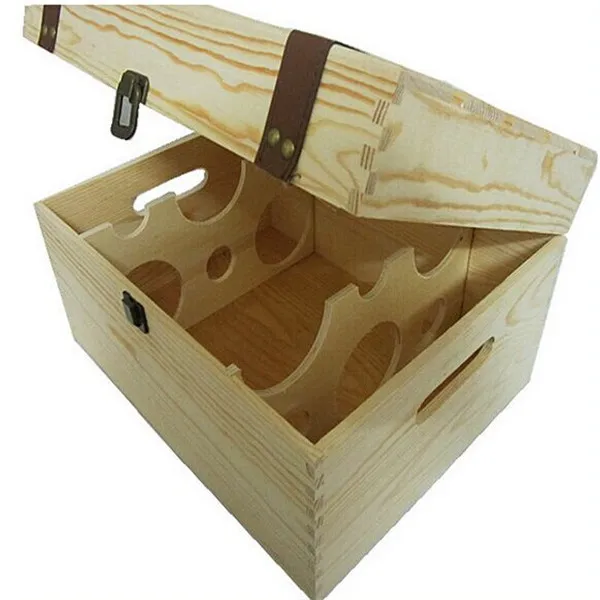 Unfinished Cheap Wooden Wine Bottle Crates with Sliding Lid HY1071-1