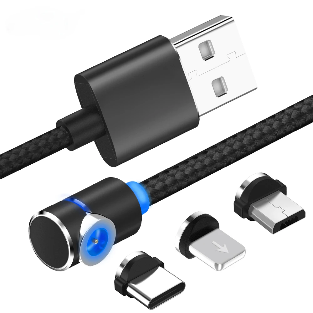 

2019 L Shaped Magnetic Cable 3 in 1 USB Type C Charging Cable For iPhone for Samsung 360 Round Magnet Charger Cable, Black;gold;silver;red