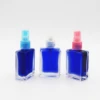 plastic cap and screw pump crystal square refillable rectangle 30ml glass perfume bottle