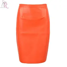2016 Spring New Arrival PU Faux Leather High Waist Back Zipper Midi Tight Pencil Casual OL Skirt in Black/Orange