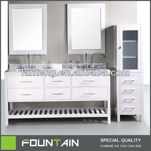 72 Inch White Large Double Sinks Marble Top Bathroom Vanity