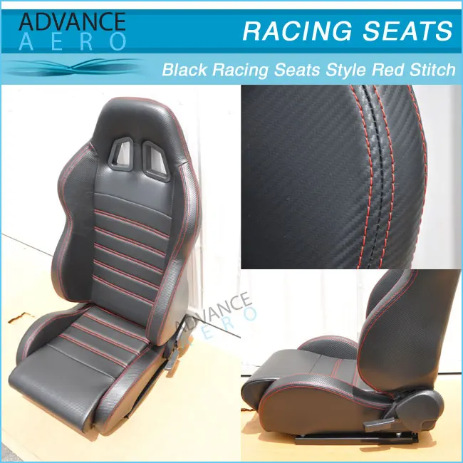 NEW 1 PAIR BLACK PVC LEATHER ADJUSTABLE RACING SEATS CHEVROLET ***