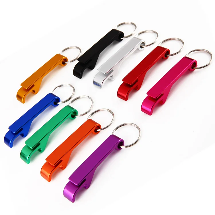 

Wholesale factory metal Aluminum alloy lighter mini key chain bottle can beer opener, Silver, orange , red