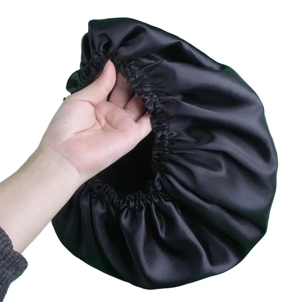 Fashion Custom Silk Satin Caps For Black Hair Extensions,Private Name
