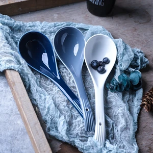 Image of Europe style dinnerware porcelain big soup spoon noodle lamian spoon for restaurant