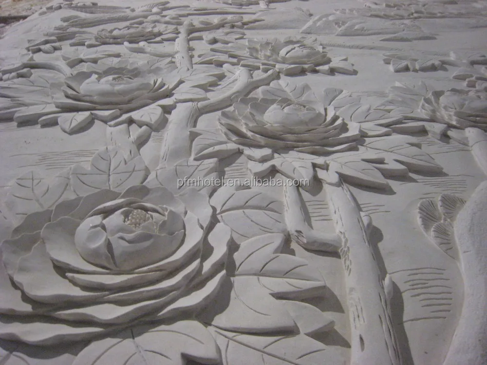 
PFM white Marble decorative stone art relief flower carving 