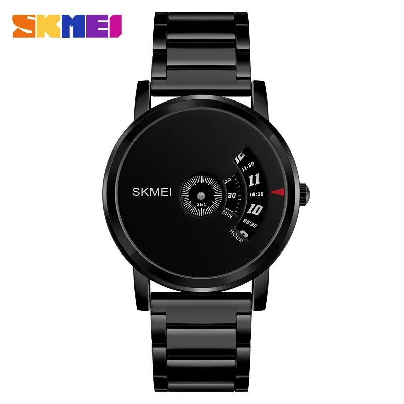 

Creative Relojes Skmei Luxury Quartz Analog Watches Fashion Turntable Dial Waterproof Military Wrist Men Stainless Steel Watch