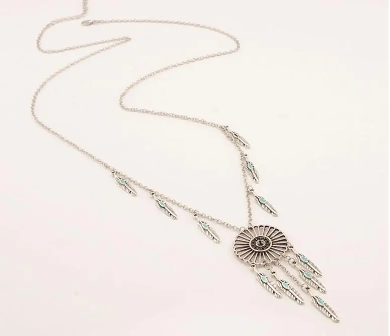 

WIIPU Women Retro Dream Catcher Pendant Long Chain Necklace Sweater Chain Jewelry
