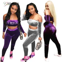 

GC-86971101 wholesale African 2019 Sexy Bandeau Top And Pants 2 Piece Velvet Women Clothing Set