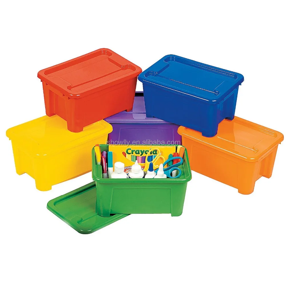 plastic lidded storage bins