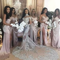 

Vintage Luxury Arabic Wedding Dresses Long Sleeves High Neck Beads Mermaid Long Train Sparkly African Bridal Gowns MWA275