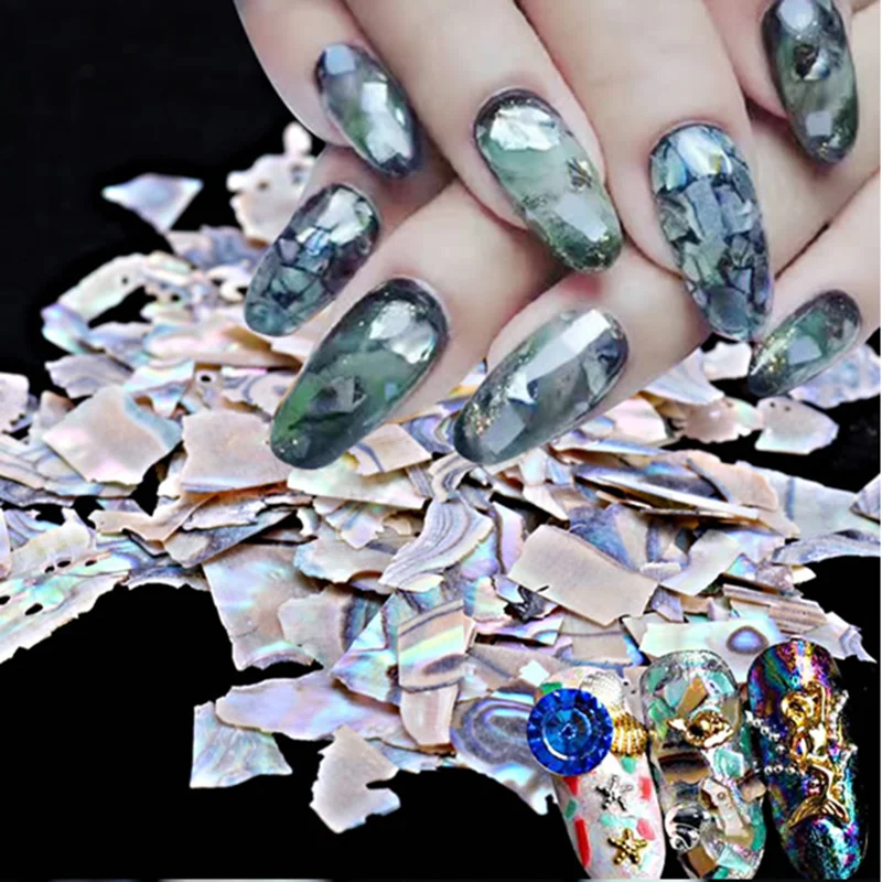 

5 g/bag Nature Thin Nail Art Sequins Flake Decoration Abalone Shell Fragments DIY 3D Nail Sticker, Nature shell